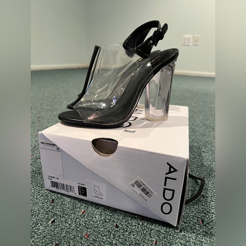 ALDO Clear Block Heel Sandals – Black & Transparent – NEW